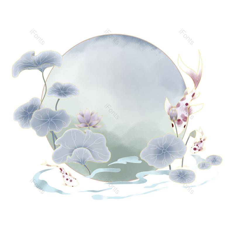 边框图片,荷花元素,夏天PNG,中秋免抠素材